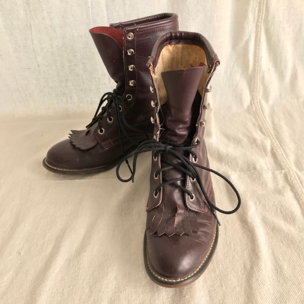 Burgundy Vintage Combat Boots